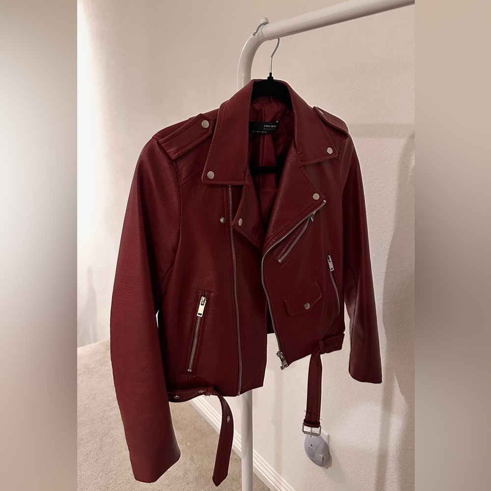 Zara Burgundy Leather Jacket